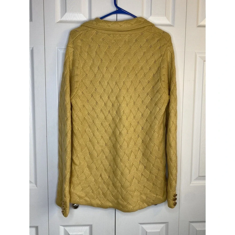 Cardigan Sweater Button Front Basket Weave Knit Yellow Women's NOS Sz Med - Picture 2 of 3